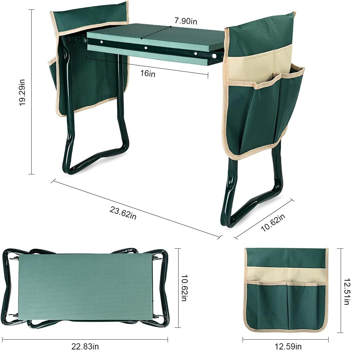 Garden Kneeler and Seat With 2 Tool Pouches